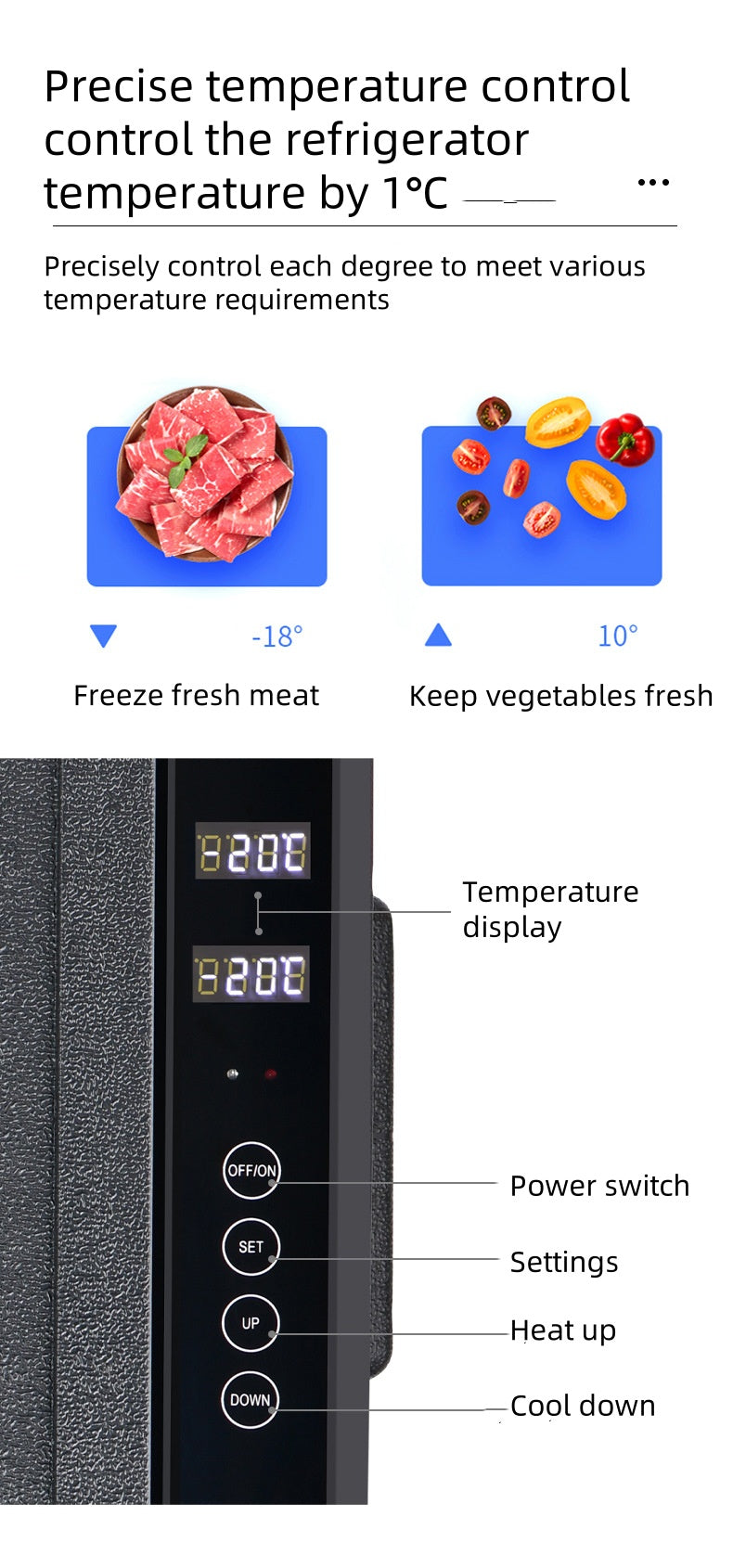 35L Horizontal Large Capacity Portable Refrigerator Temperature Control Digital Display 12v Fridge Freezer Car and Home Dual-use
