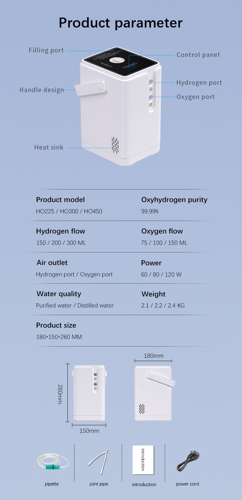 Hydrogen Inhalation Machine 99.99% Purity Dual Outlet H2 Generator PEM Water Electrolysis Ionizer Hydrogen production 150ml/200ml/450ml