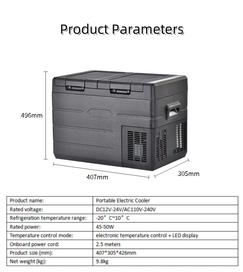 35L Horizontal Large Capacity Portable Refrigerator Temperature Control Digital Display 12v Fridge Freezer Car and Home Dual-use