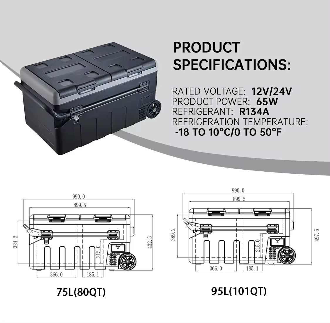 Dropshipping Product Fridge With Wheels Freezer Box Dual Temperature And Dual Control Picnic Camping Dc 12V/24V AC100-240V 65W