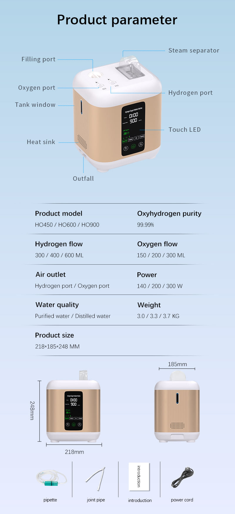 Hydrogen Inhalation Machine PME Pure Water Electrolyzer Hydrogen inhaler Brown's gas 600/900 ML