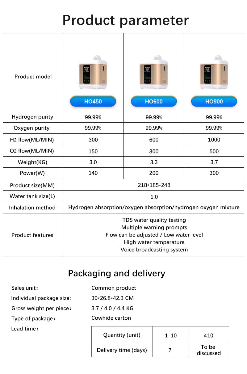 Hydrogen Inhalation Machine PME Pure Water Electrolyzer Hydrogen inhaler Brown's gas 600/900 ML