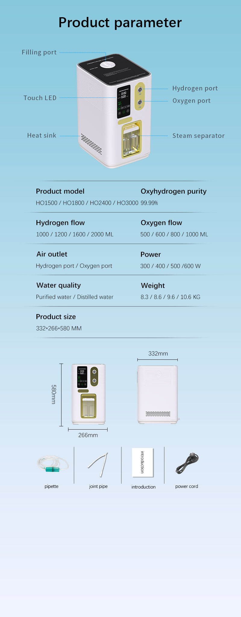 Electrolysis Water Hydrogen Generator H2 Inhaler Breathing Inhalation Machine 1500ml/3000ml