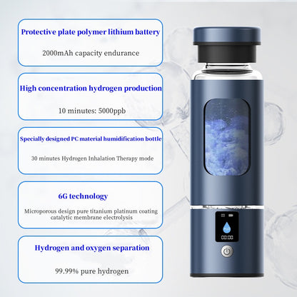 Hydrogen Generator Water Bottle 250ML Ph Water Machine 5000PPB 99.99% Pure Hydrogen Inhalation Therapy Bottle